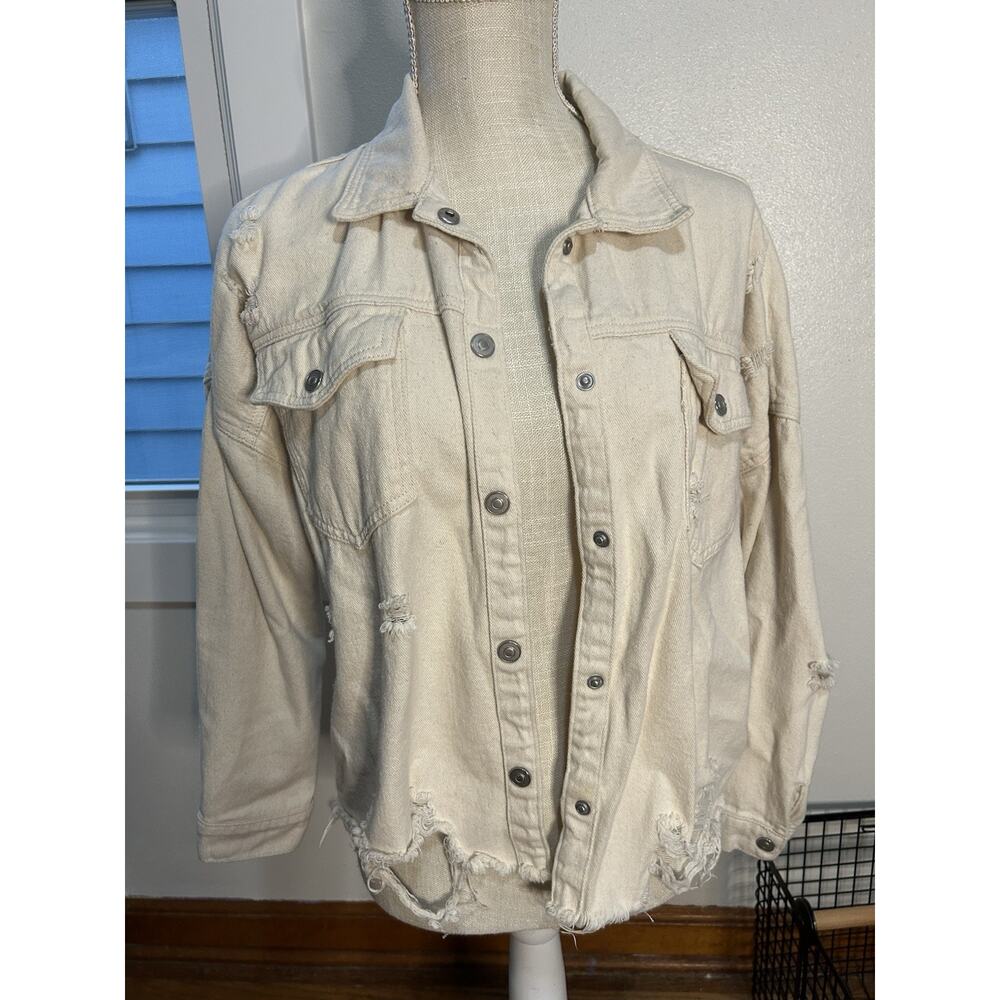 Gianni Bini Jacket Cream Frayed Hem Size S Shacket 100% Cotton